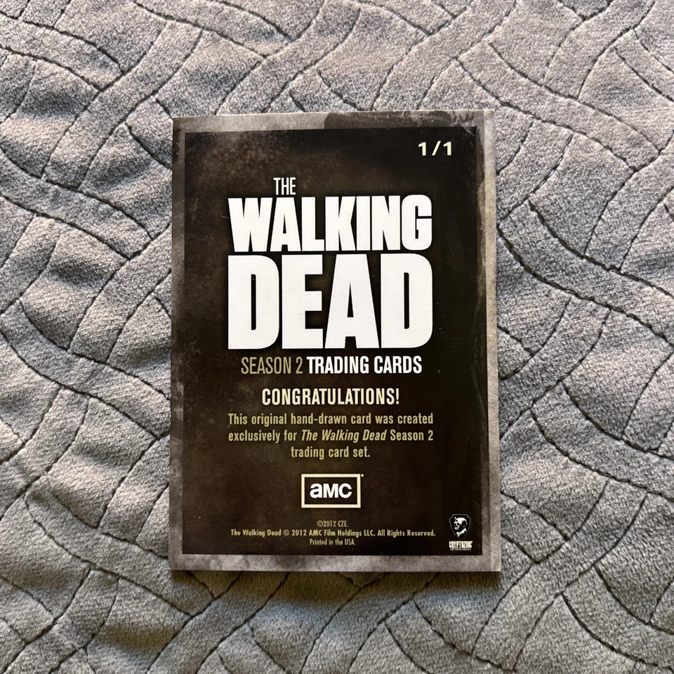 1/1 The Walking Dead Season 2 hand drawn Trading Card Authentic Sketch signed - Image 3 of 4