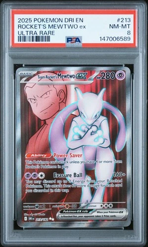 2025 POKEMON DRI EN-DESTINED RIVALS ULTRA RARE TEAM ROCKET'S MEWTWO EX PSA 8