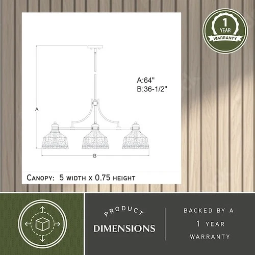 VAXCEL H0221 Beloit 3L Nickel Farmhouse Linear Chandelier Island Pendant Light - Picture 5 of 9