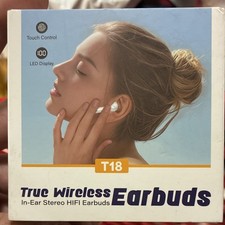 ZZU T18 True Wireless Bluetooth In-Ear Earbuds White Touch Control LED Display