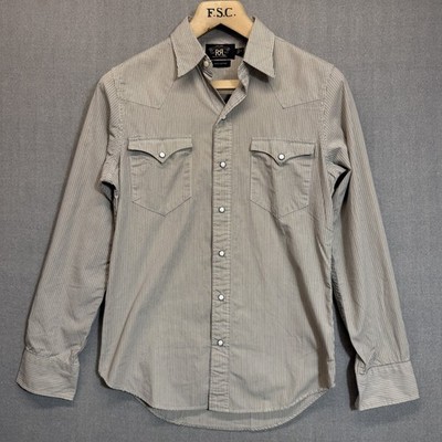 RRL Double RL Ralph Lauren Button Up Work Shirt Grey Western Small