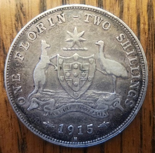 1915 H AUSTRALIA ONE FLORIN 2 SHILLINGS SILVER COIN KING GEORGE V COAT OF ARMS - Picture 11 of 17