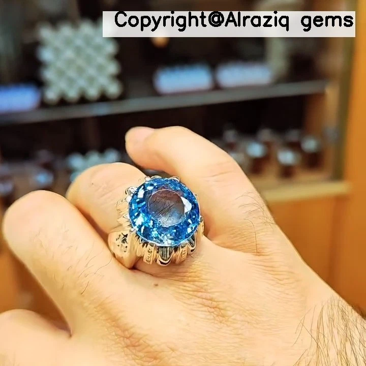 Natural London Blue Topaz Stone Silver Ring Real Swiss Blue Topaz Stone Ring - Image 2 of 4