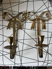 Vintage brass bow design wall candle sconces holders pair 