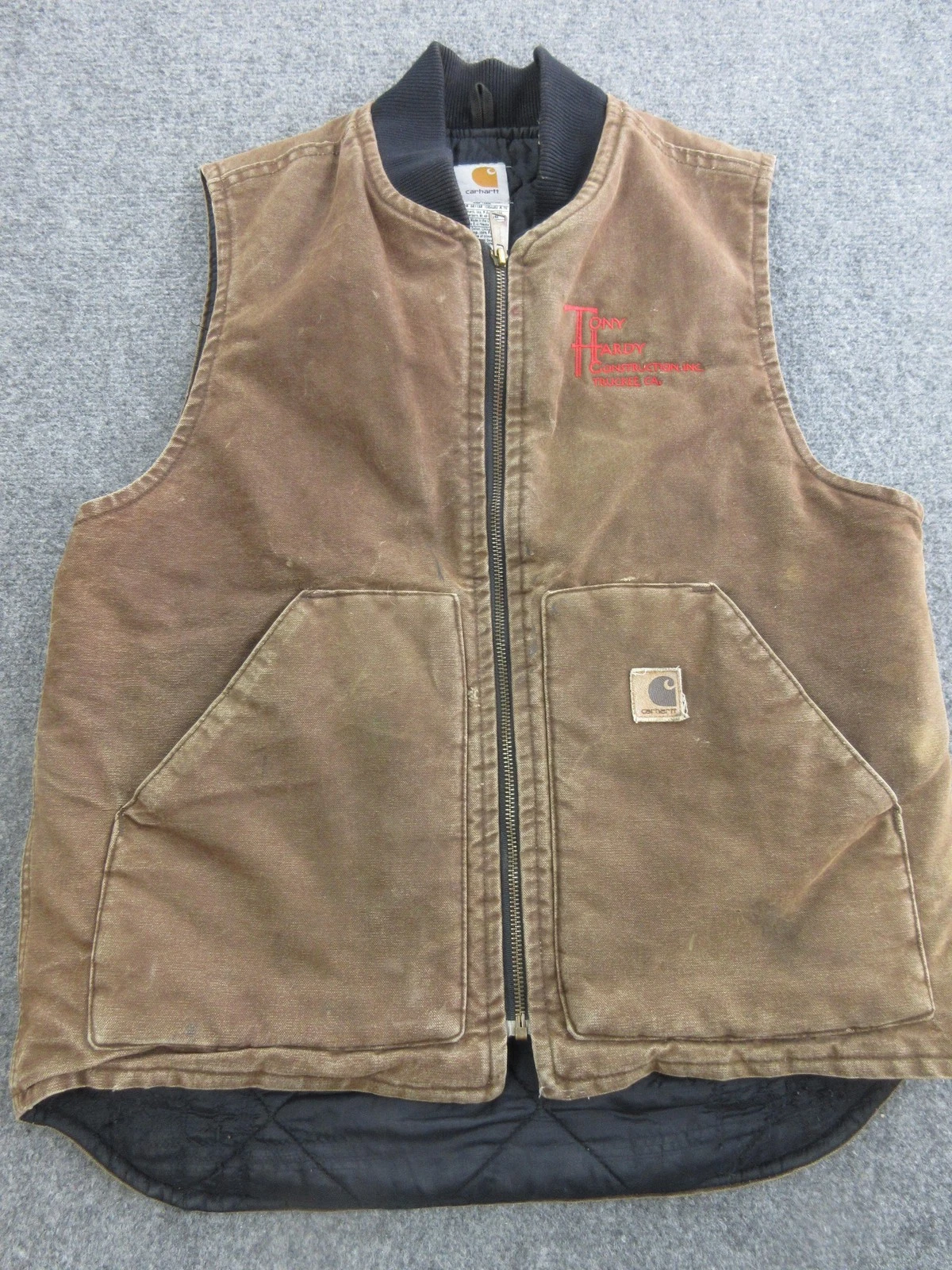 Vtg Carhartt Vest Mens Medium Brown Quilted Insulated Full Zip Workwear V02DKB