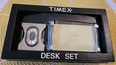 Vintage Timex Desk Set Mini Clock & Memo Pad Holder New In Box