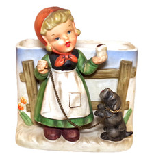 Relpo Ceramic Planter Girl With Dog K1017A - Repaired Arm