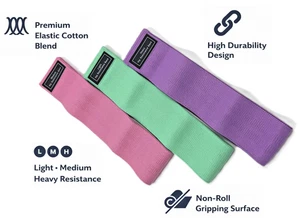 Ensemble de bandes de résistance en tissu 3 Pack léger moyen entraînement lourd Yoga fitness