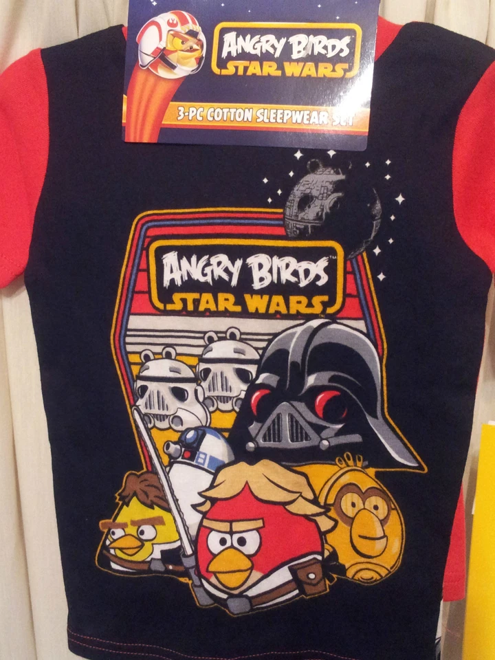 Angry Birds Star Wars 3 PCS Pajama Set Size 4 Long Pants Short Sleeve Top Shorts - Image 3 of 4
