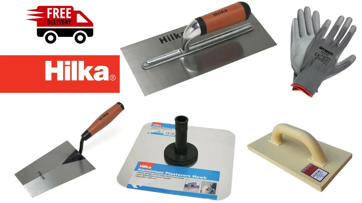 Hilka Plastering Trowel Aluminium Hawk Bucket Trowel Gloves Poly Float Sets