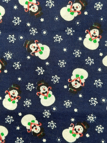 Winter Holiday Whimsical Candy Cane Snowman Blue Allover Print Fabric Remnant - Picture 5 of 7