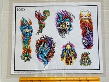 Vintage 1991 Spaulding Rogers Tattoo Flash Sheet D Series 109D Wizards