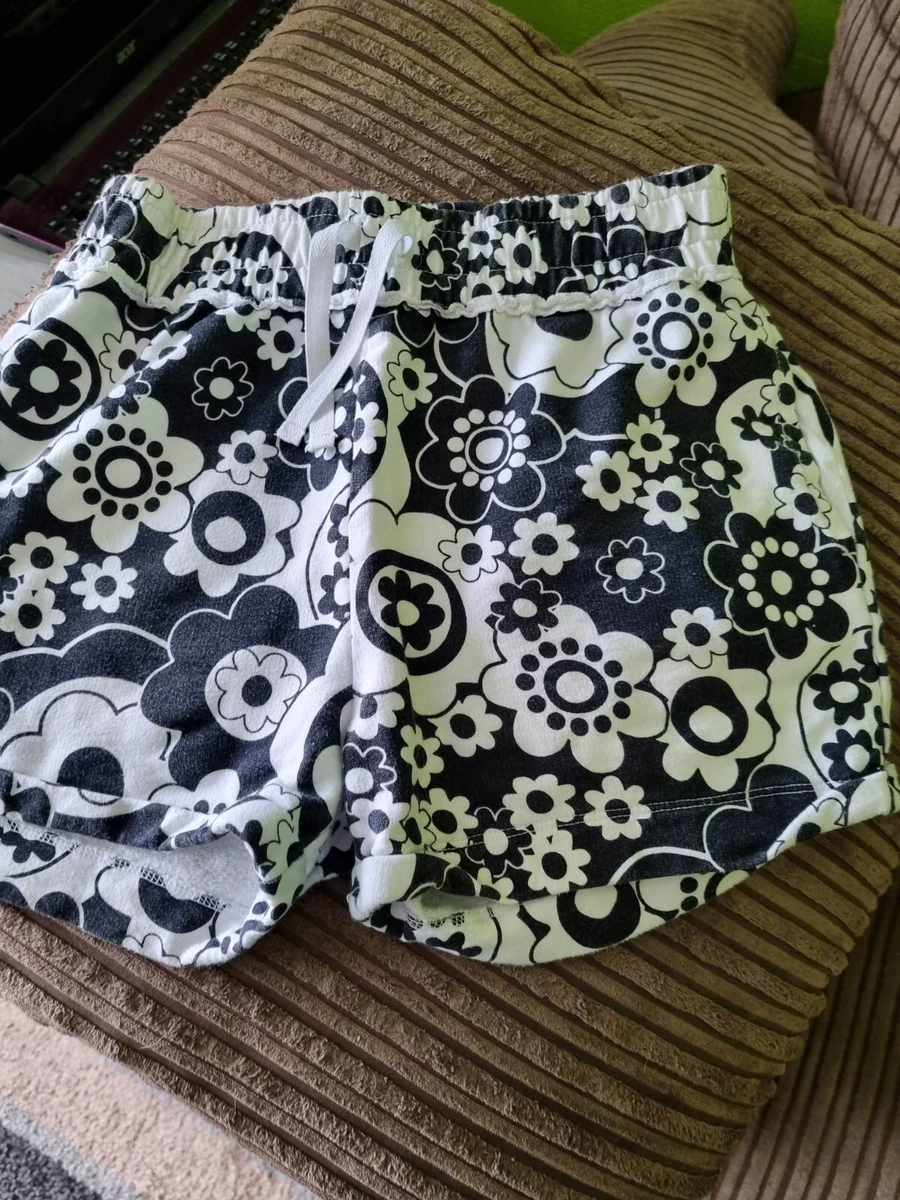 Girls 11 12 Shorts Black and White Flowers George Very Good