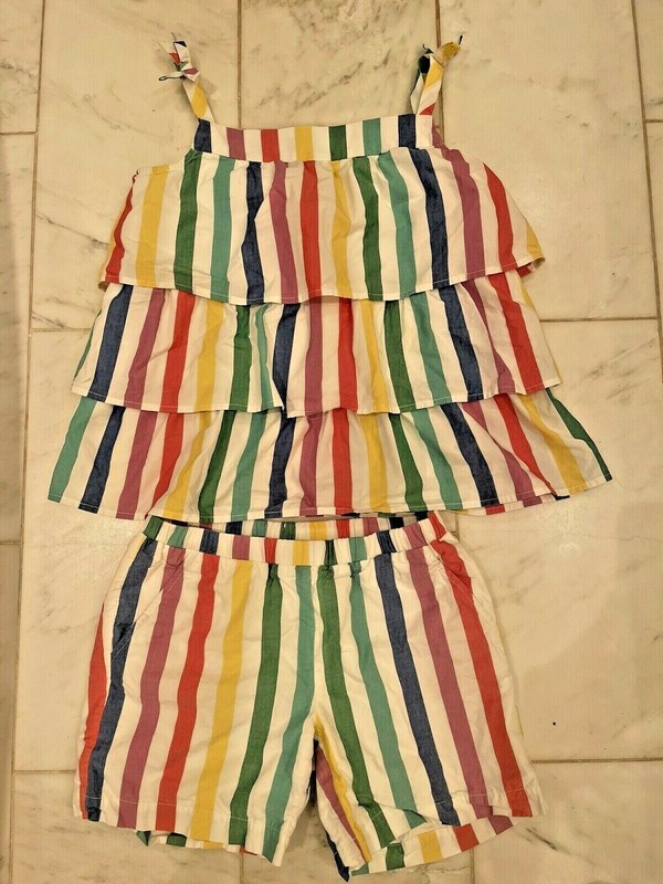 Hanna Andersson Girls Size 150 (12 years US) striped shorts & top 2 piece outfit