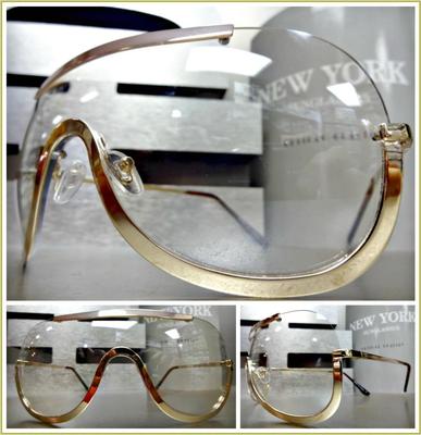 OVERSIZE VINTAGE RETRO SHIELD Style Clear Lens EYE GLASSES Large Rose Gold Frame
