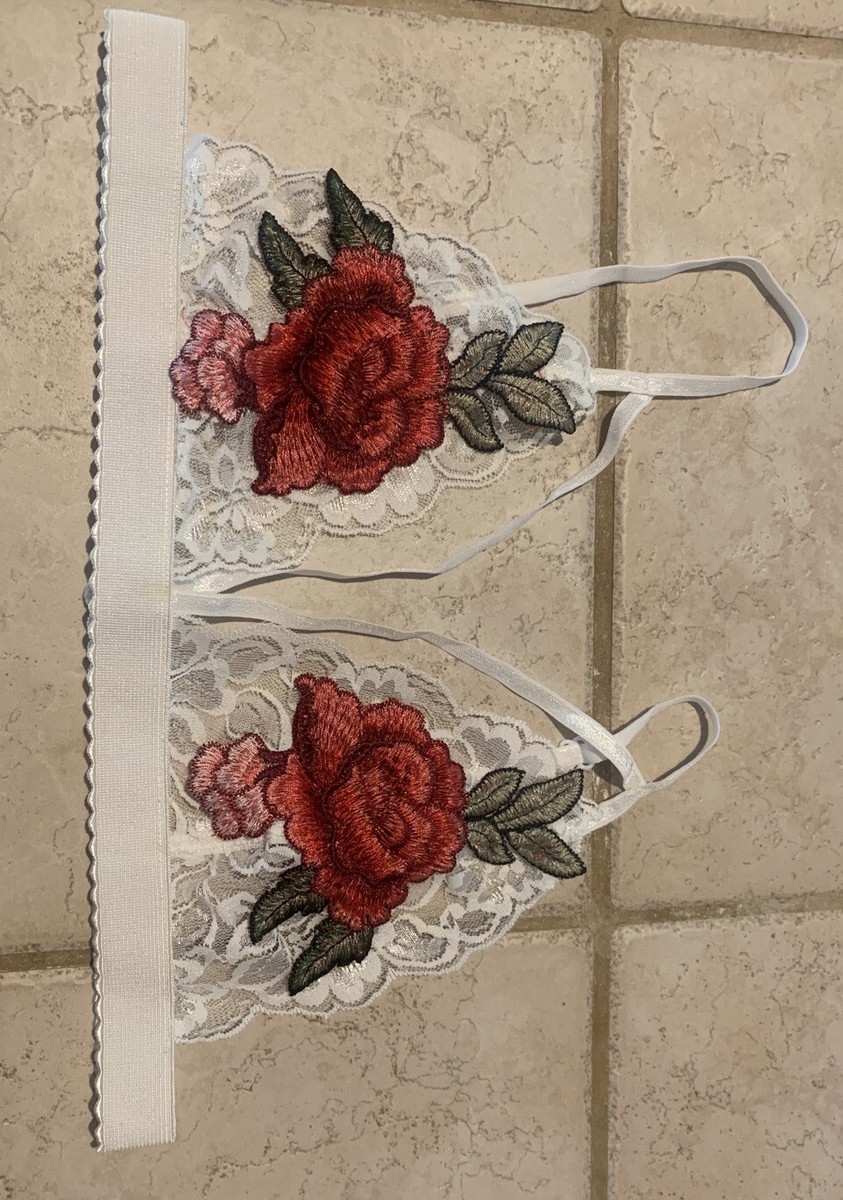 Womens NEW White Sheer BRA,Red Rose,LG, LANSHIFE BRAND. $18.99