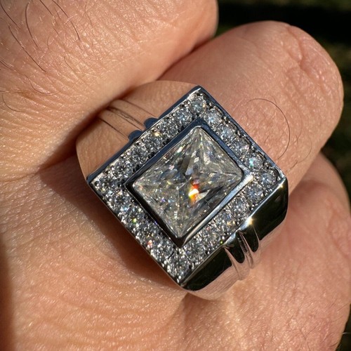 3.65ctw Radiant Certified Moissanite Men's Engagement Ring 14K White Gold Plated - Picture 6 of 10