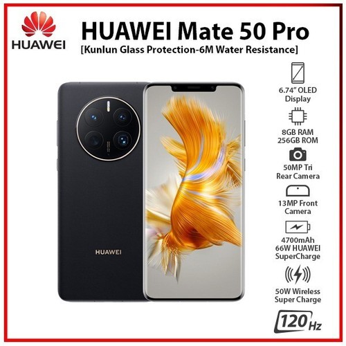 Telephono cellulare Android Huawei Mate 50 Pro 8 GB + 256 GB NERO Kunlun versione globale - Foto 1 di 6