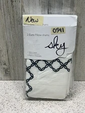 Sky Embroidered Percale TWO Euro Shams Navy New