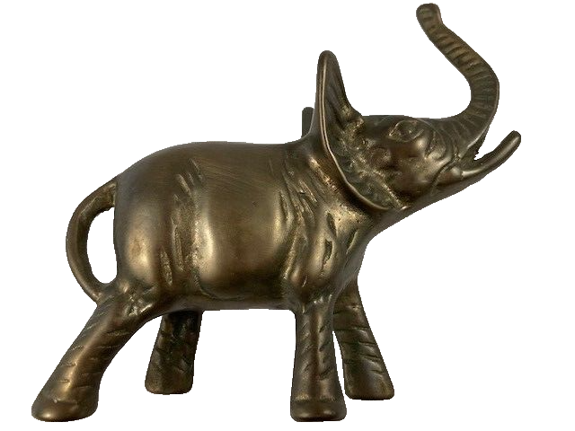 Vintage Solid Brass Elephant Figurine Trunk Up Taiwan Home Decor