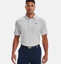 NEW Men's Under Armour Playoff Polo Shirt White Striped Size XLarge MSRP 70.00