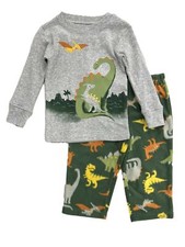 Carters Infant Toddler Boys Gray Green Dinosaur Pajama Sleep Set