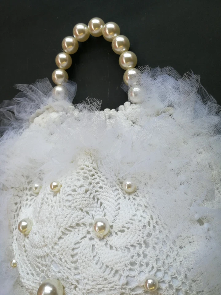 Bolsa média alça de mão bolsa satchel vintage pérola macramê marca de moda feminina - Imagem 3 de 4