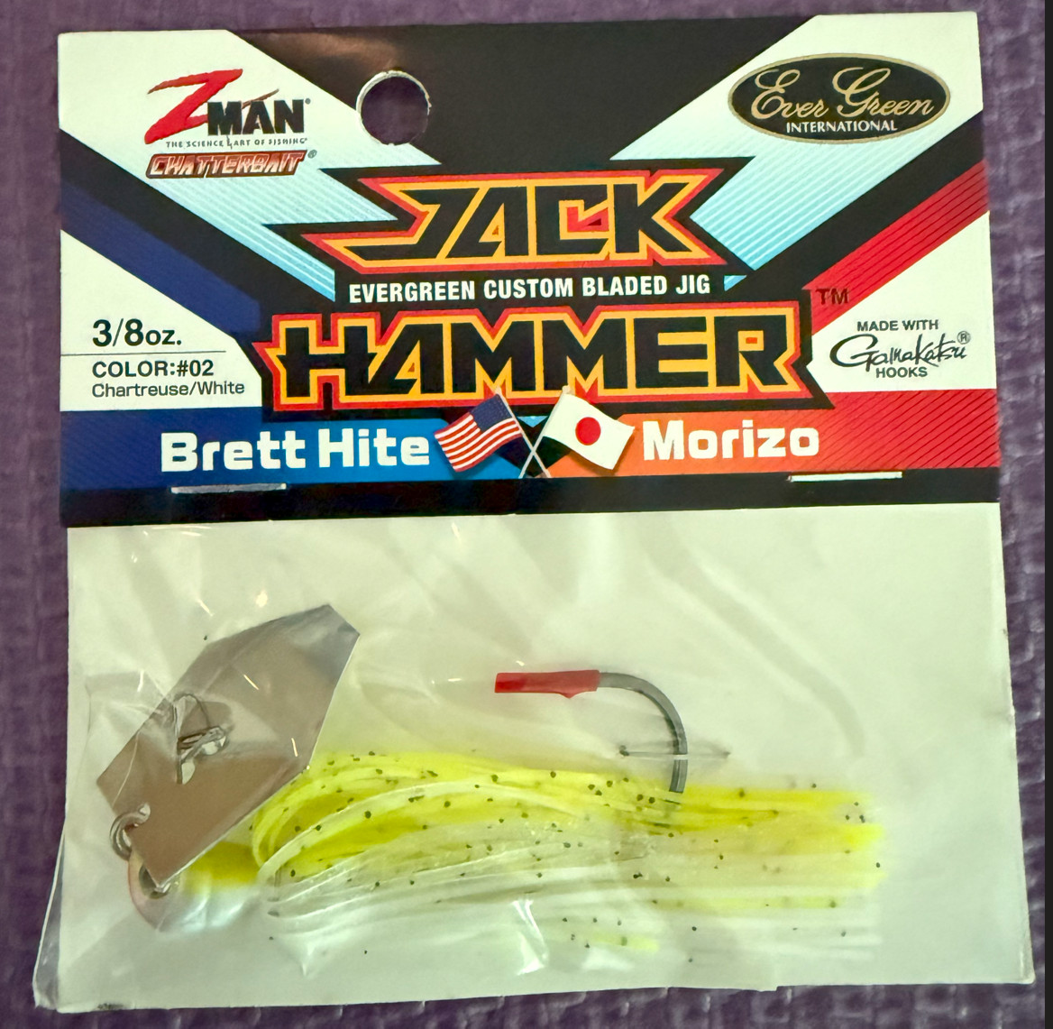 Z-man Evergreen Jack Hammer Chatterbait 3/8 oz Chartreuse/White Shad - Image 1
