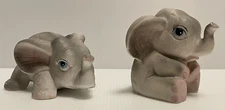 Vintage 1990 Artmark 2 Cute Grey Ceramic Elephants 3.5" & 4" Tall