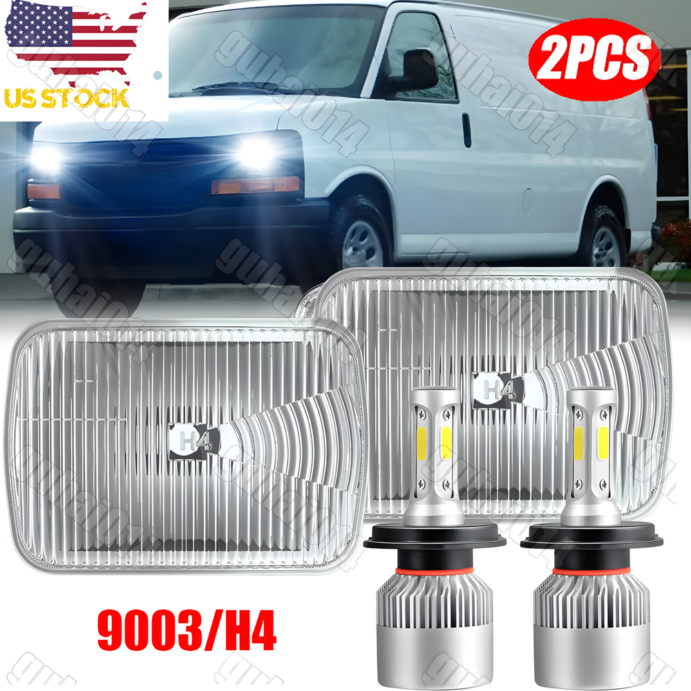 50W Pair 7x6 5x7 LED Headlights Hi/Lo For Chevy Express Cargo Van 1500 2500 3500