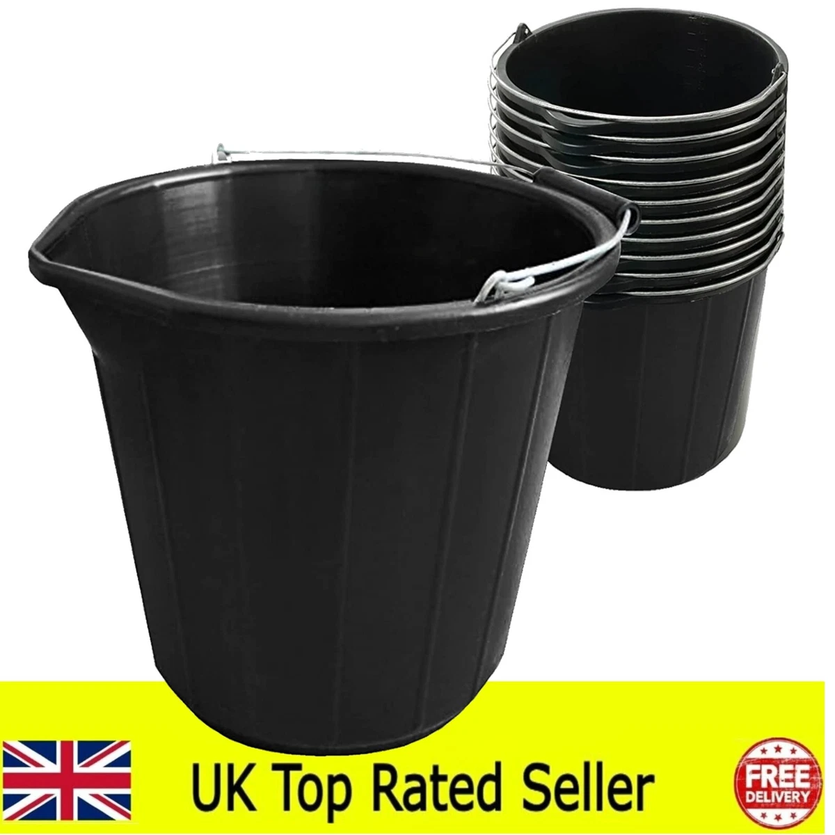 PACK OF 10 BLACK BUCKETS 3 GALLON - BUILDERS BUCKET WITH METAL HANDLE