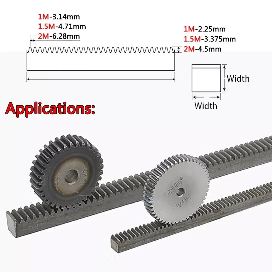Módulo 1/1.5 45 Acero Piñón Recto Gear Rack para Motor RC CNC 500/1000/1500mm Foto 3 de 4