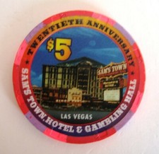 5 Sam's Town Las Vegas Casino 20th Anniversary 1979 - 1999 Casino Chip