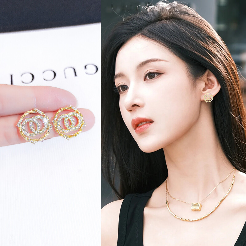 Vintage Crystal Stud Earrings for Women 18K Gold Plated Wedding Jewelry-image