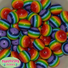 20mm Rainbow Stripe Chunky resin Bubblegum Beads 20 pc