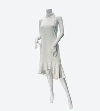 Halston Heritage Ivory Dress Womens Asymmetrical Ruffle Hem Sz 14 Halter Midi