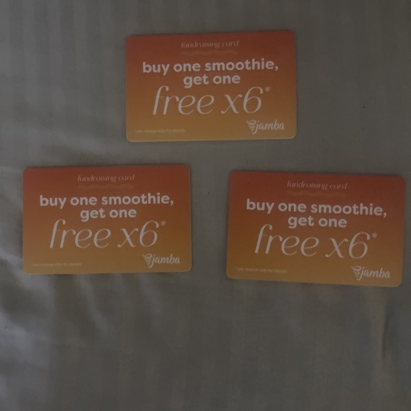 3x Jamba Juice BOGO Buy 1 Get 1 Smoothies Card - 6 B1G1 Uses - USPS Mailed