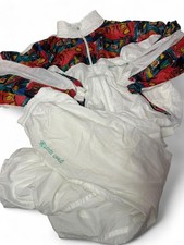 Vintage Green Sport Tracksuit Set Abstract Print Nylon Jacket Pants 80s 90s