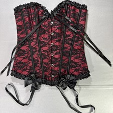 Gothic Overbust Corset S Red Black Lace Ruffle Burlesque Steampunk Cosplay Ties
