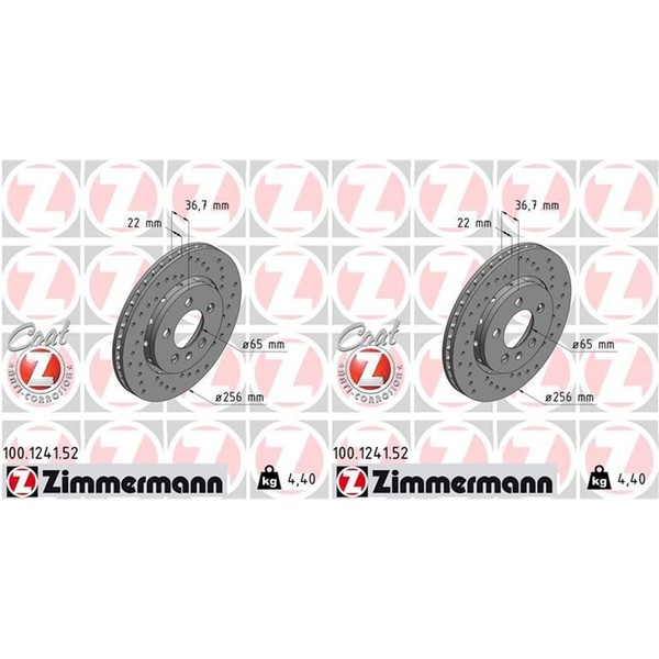 2X Zimmermann Sport Bremsscheiben 256Mm Gelocht Hinten Passend FüR Audi A3 TT SE-image