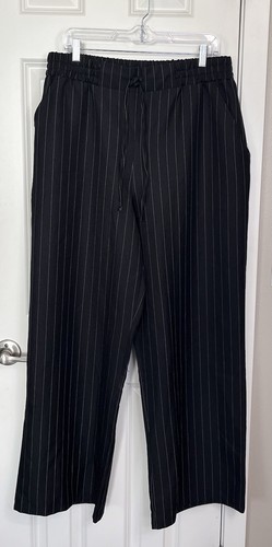 ASOS Women's Black/White Pinstripe Wide Leg Pants Elastic Waist Size 12