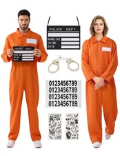 Prisoner Costume Men, Orange Jumpsuit, Jail Inmate Accessories Set, Halloween...