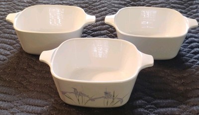 VTG CorningWare P-43-B 700mL Glass Square Casserole Dishes 1 Floral 2 Plain 