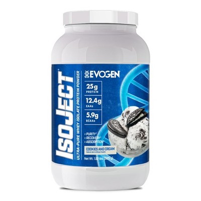 Whey Protein Isolate Powder 25 Serv Cookies Cream BCAAs EAAs Evogen Isoject