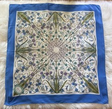 Autentica sciarpa seta Gucci vintage V Accornero blu botanico floreale anni 70 Italia