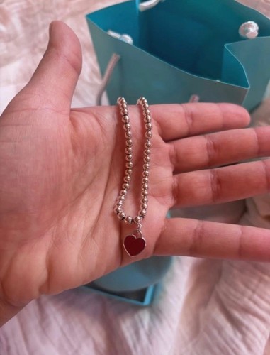 Return to Tiffany Ball Bracelet with Red Heart Pendant and Diamonds