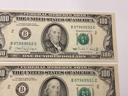 (2) 1990 $100 Dollar Bill Bills Sequence Sequential Serial Numbers Consecutive!! - Picture 5 of 10