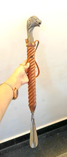 Luxury Lion Head Brass Shoehorn with Wood Handle Long Shoe Dressing Accessory