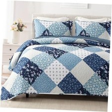 Reversible Boho Quilts King Size, Blue King 96"x104" Patchwork Blue