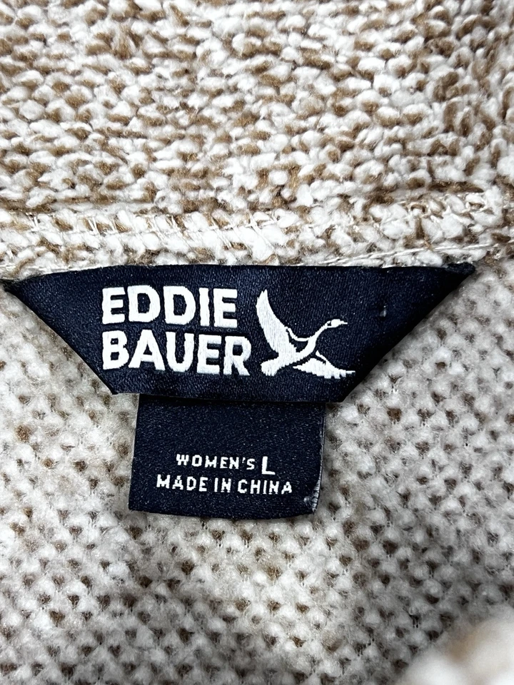 Camisa de Trabajo Eddie Bauer 1/4 Botón Polar Mujer’s Bolsillos Grandes Cuello Marrón Foto 3 de 4